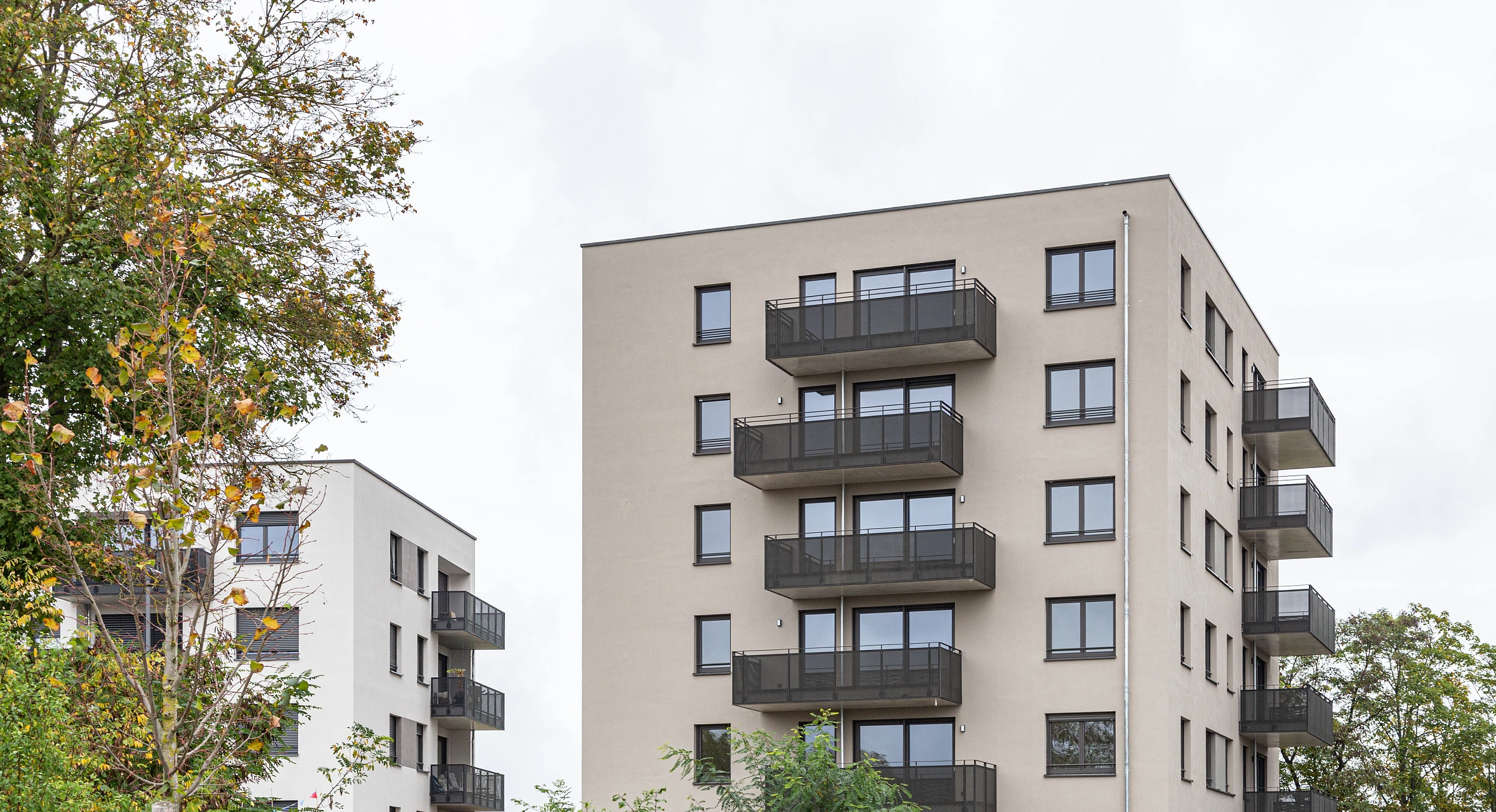 Ansicht eines Mehrfamileinhauses am Hubland, monolithisches Mauerwerk, Lochfassade