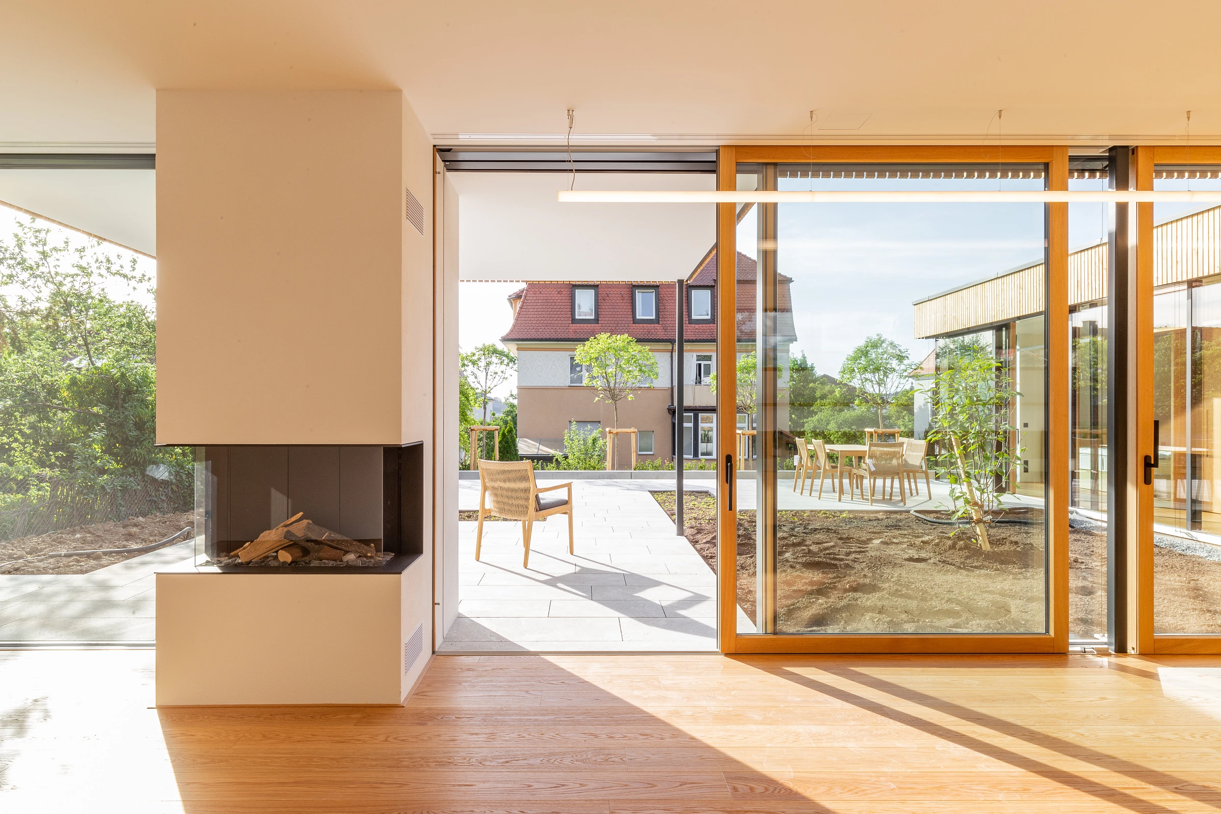 Inneraumansicht des Wohn-Essbereiches eines Holzbau Einfamilienhauses